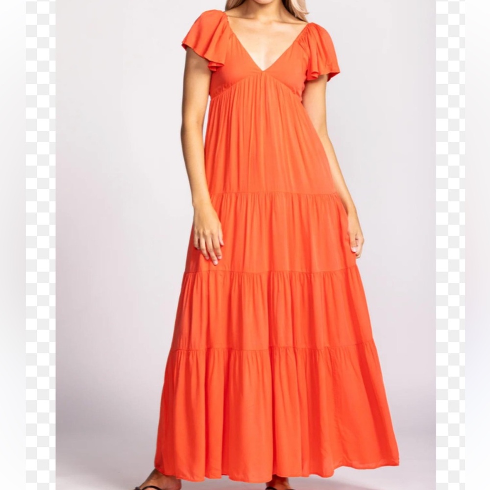 Orange Poplin Midi Dress